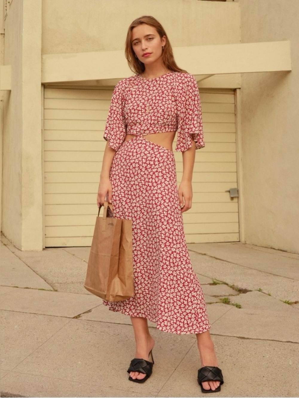 Reformation Red Floral Dress Size 2